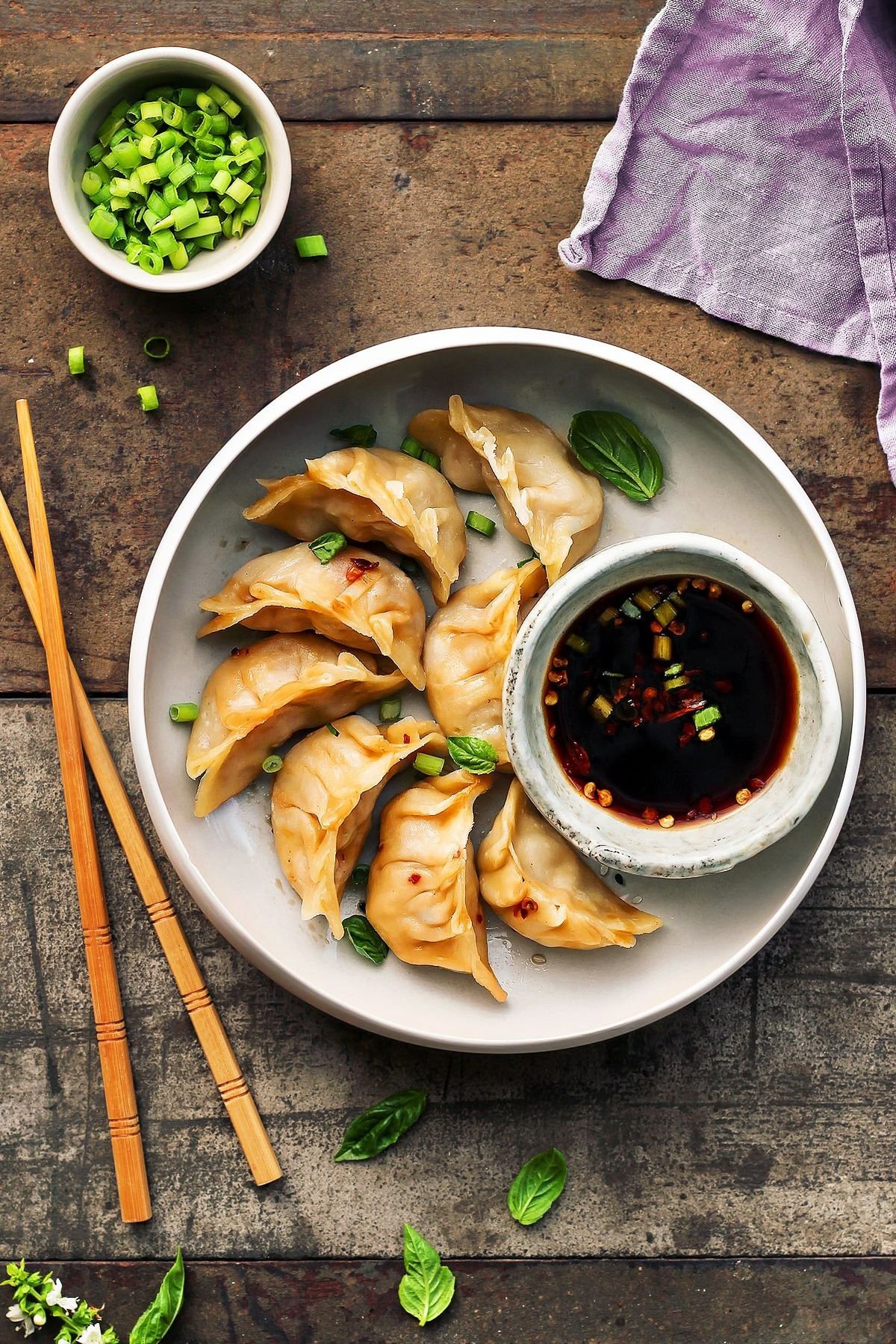 Pan-fried gyoza dumplings